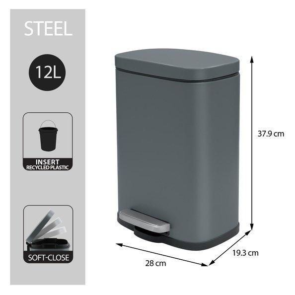 spirella Treteimer Stahl AKIRA 12L Mattgrau  