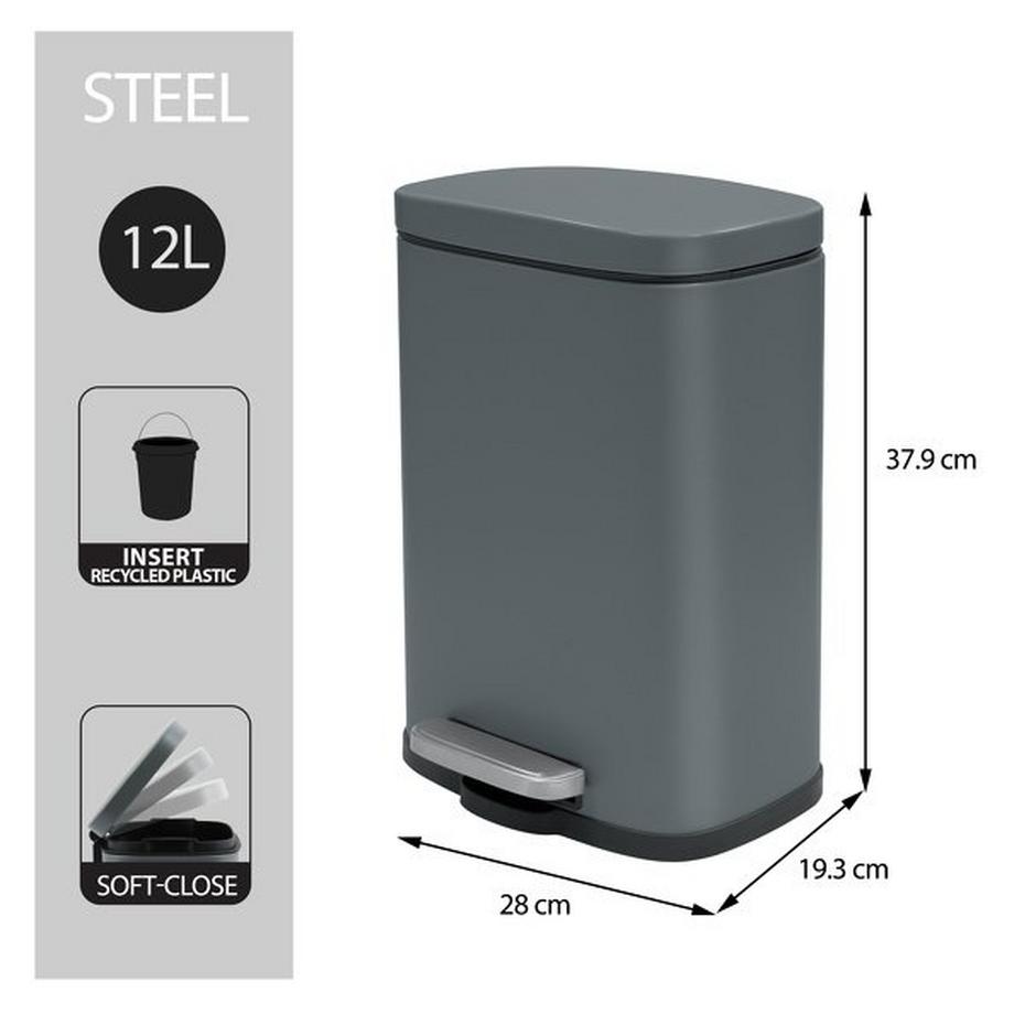 spirella Treteimer Stahl AKIRA 12L Mattgrau  