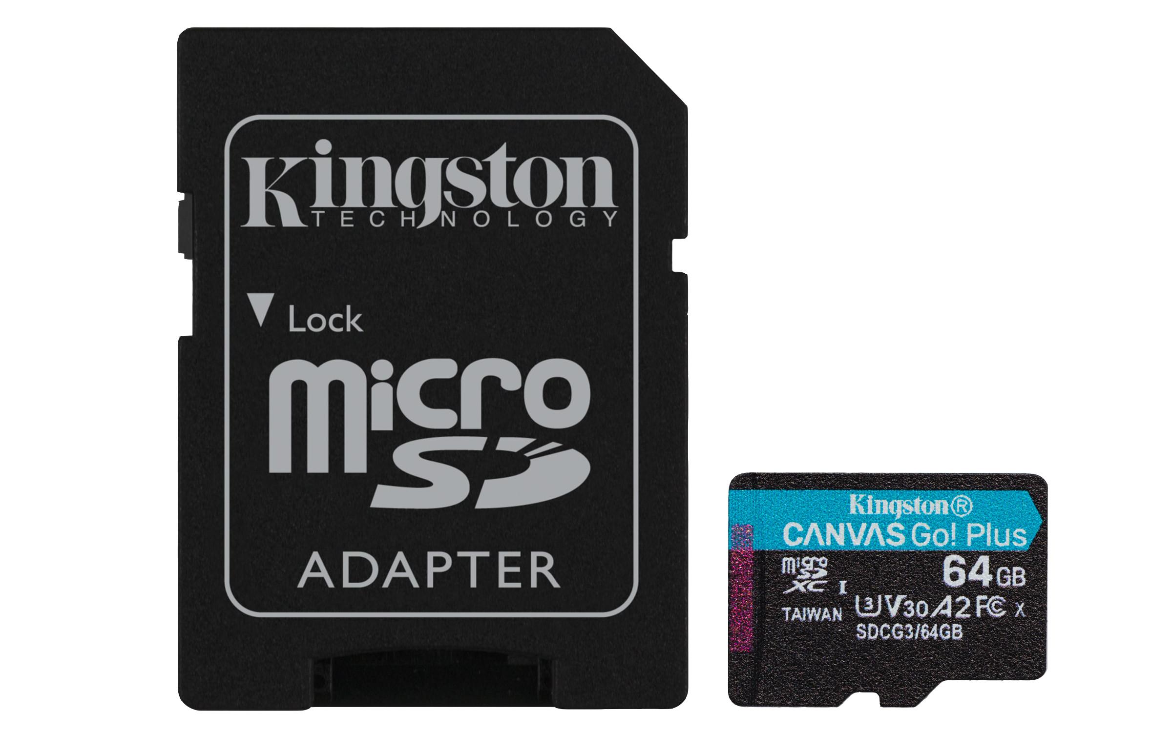 Kingston  Kingston Technology Scheda microSDXC Canvas Go Plus 170R A2 U3 V30 da 64GB + adattatore 