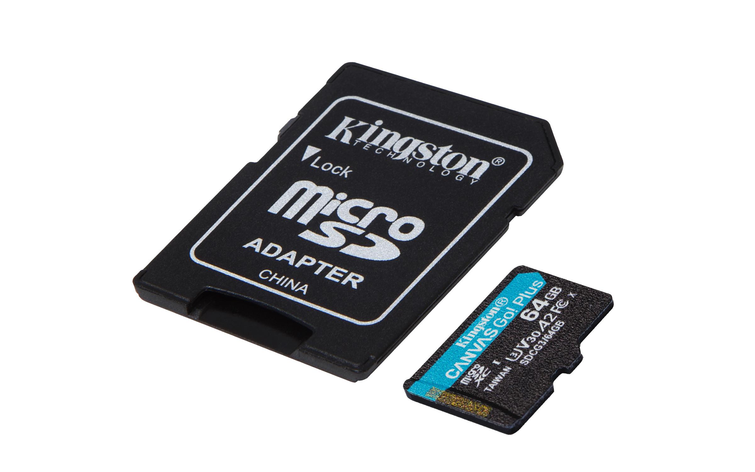 Kingston  Kingston Technology Scheda microSDXC Canvas Go Plus 170R A2 U3 V30 da 64GB + adattatore 