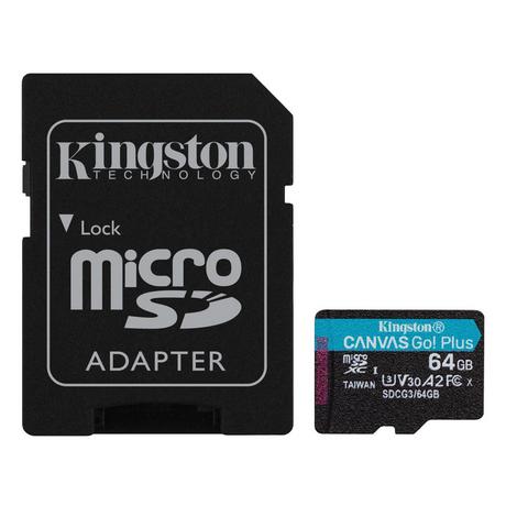 Kingston  Kingston Technology Scheda microSDXC Canvas Go Plus 170R A2 U3 V30 da 64GB + adattatore 