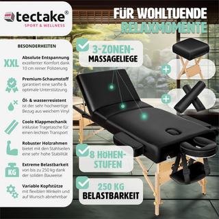 Tectake 3 Zonen Massageliege-Set mit 10cm Polsterung, Lagerungsrollen und Holzgestell  