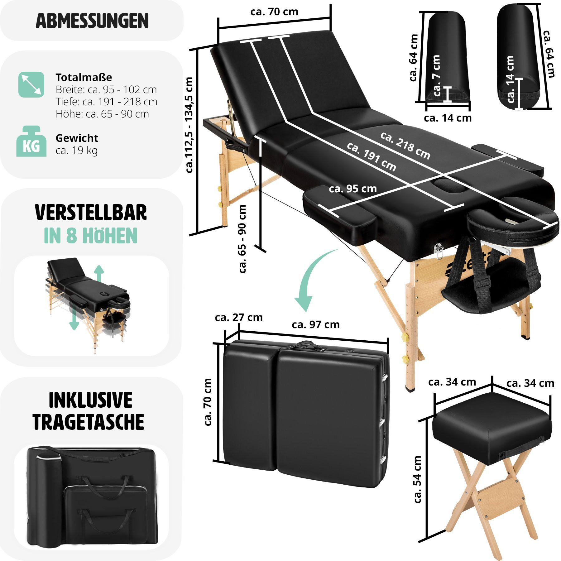 Tectake Set de table de massage 3 zones avec rembourrage de 10cm et châssis en bois  