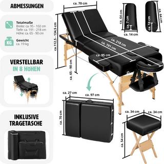 Tectake Set lettino da massaggio a 3 zone con 10 cm di imbottitura, cuscini posturali e supporto in legno  