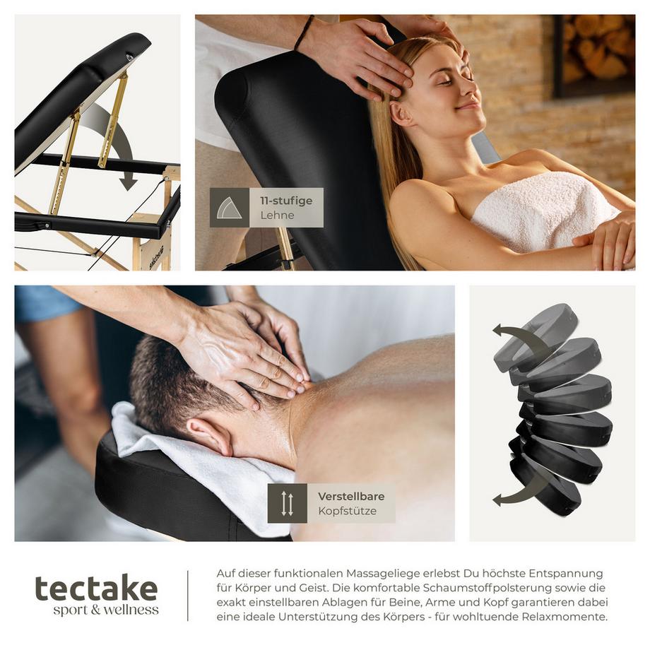 Tectake Set de tables de massage portable pliante à 3 zones  largeur 70 cm et rembourrage de 10 cm  