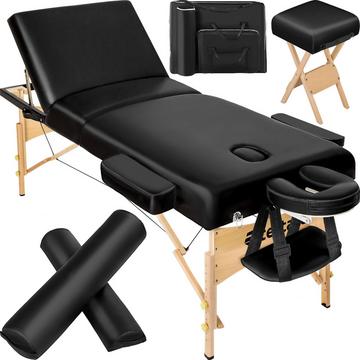 3 Zonen Massageliege-Set mit 10cm Polsterung, Lagerungsrollen und Holzgestell