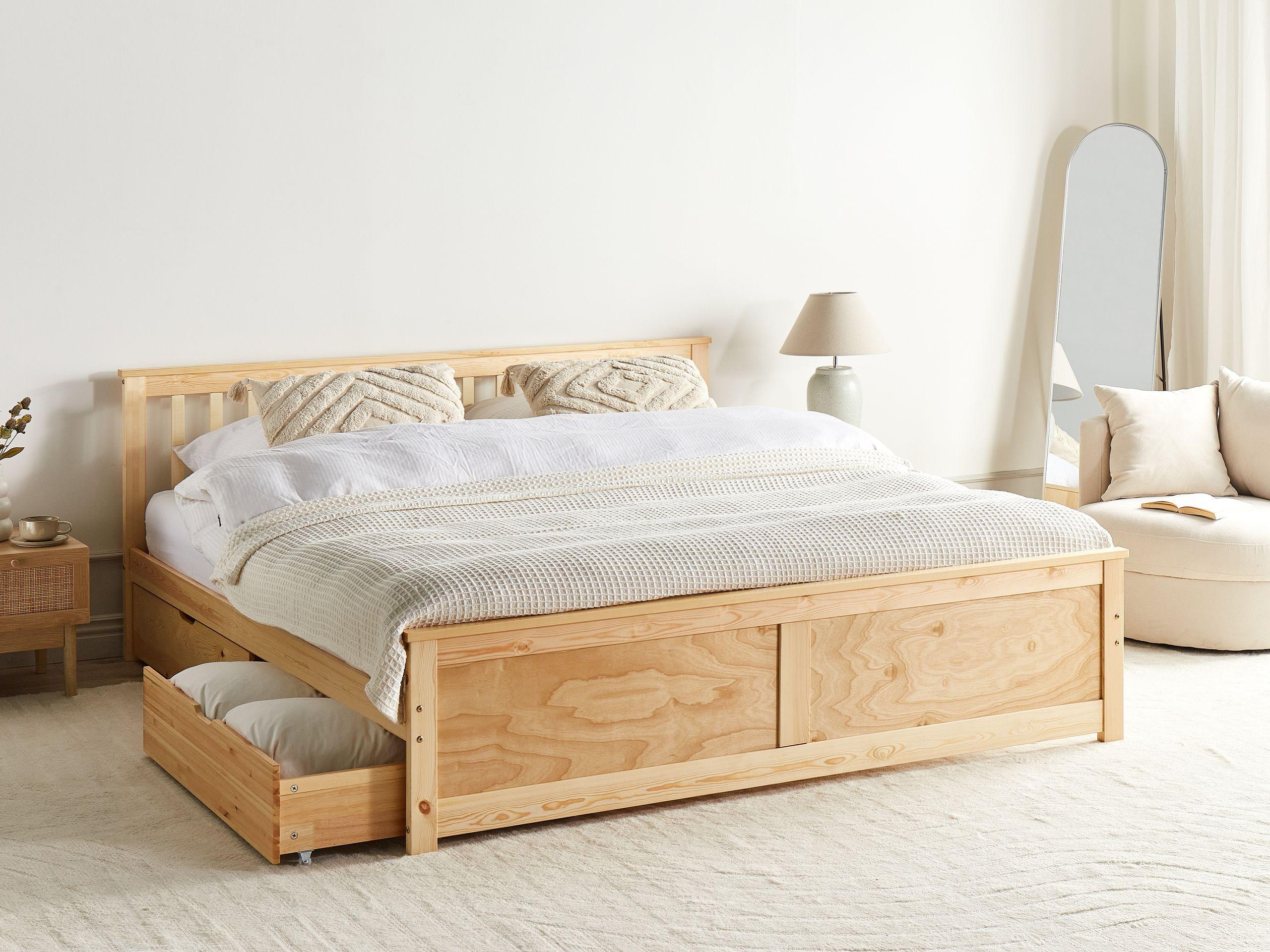 Beliani Letto con cassetti contenitori en Legno di pino Scandinavo OLENDON  