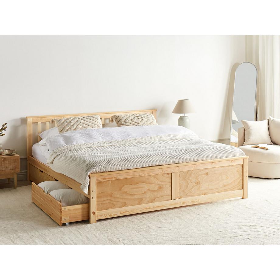 Beliani Letto con 2 cassetti en Legno di pino Scandinavo OLENDON  
