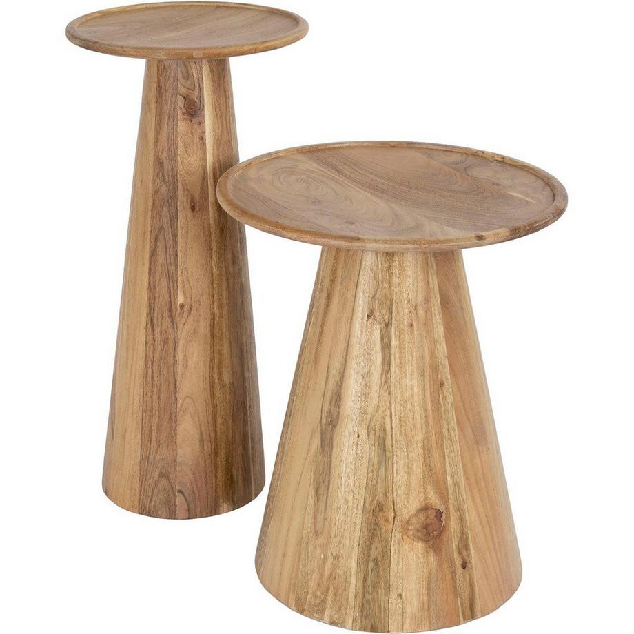 mutoni Table d'appoint Cone acacia naturel (lot de 2)  