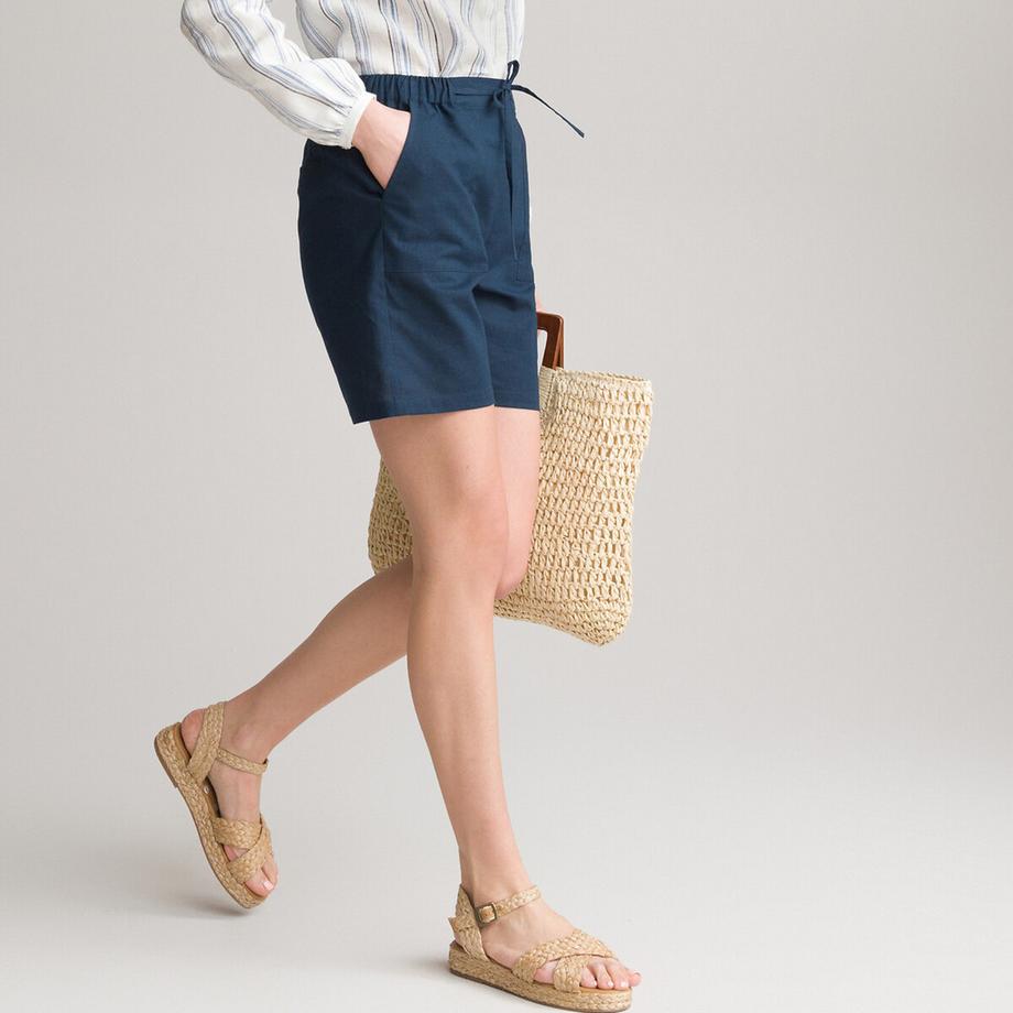 La Redoute Collections Short Lin Mélangé Taille Coulissée  