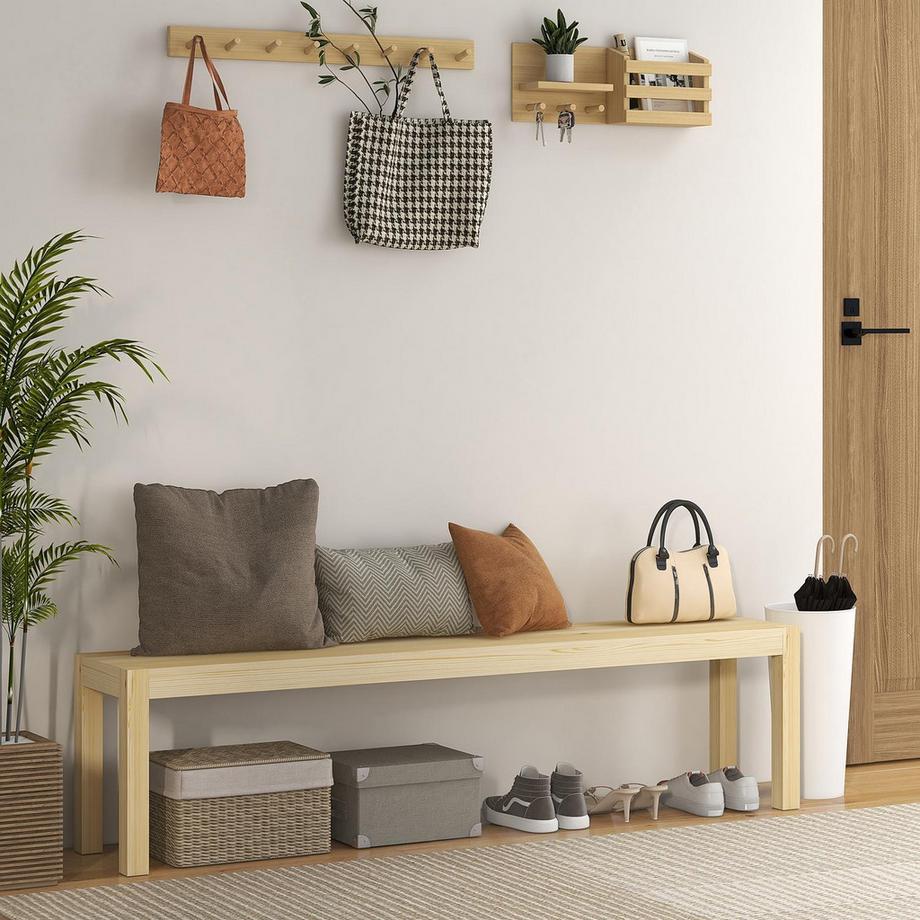 Northio Sitzbank 3-Sitzer Robuste Holzbank Im Landhaus-Stil, Küchenbank, Bis 330 Kg, Kiefernholz, Natur  