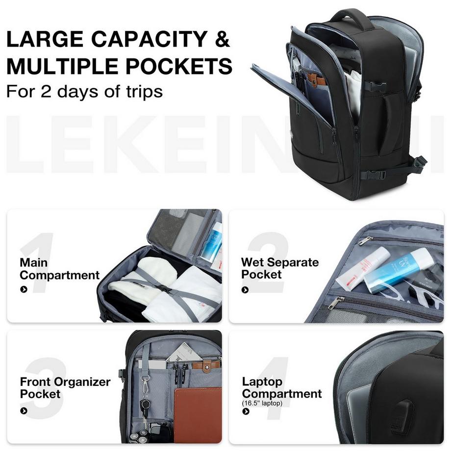 Only-bags.store Sac à dos imperméable de voyage avec 3 cubes de rangement  