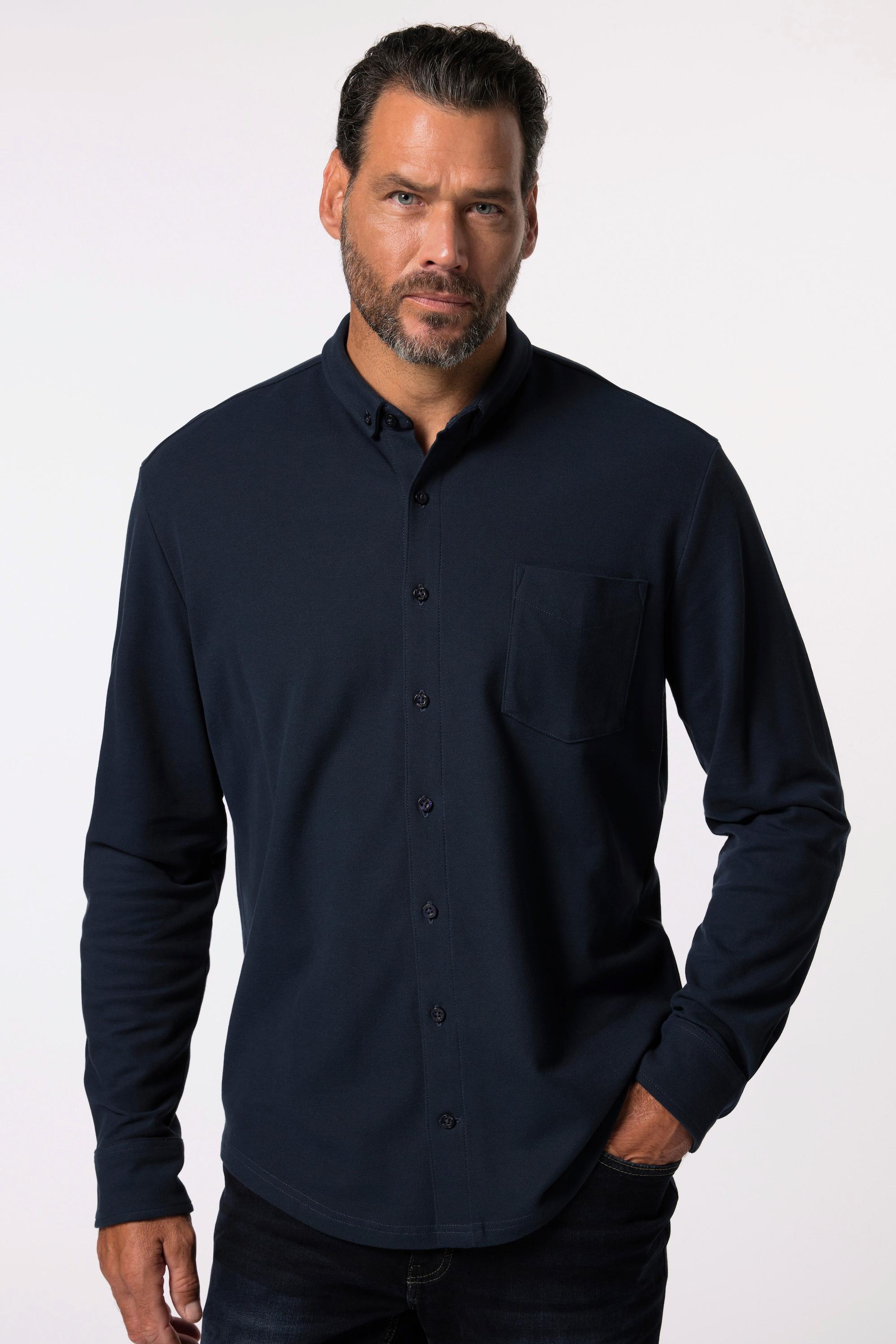 JP1880  Chemise en piqué à carreaux. Manches longues et col à pointes boutonnées (petits boutons), coupe Modern Fit - jusqu'au 8 XL 