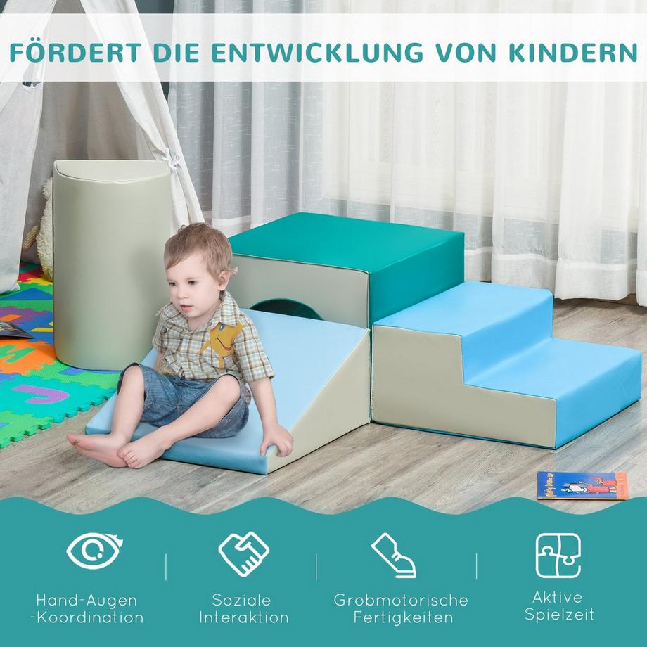 Northio  Bausteine Für Kinder 4Er-Set Schaumstoff-Bauklötze, Leicht Zu Reinigen, Weiche Füllung, Für 1-3 Jahre, Hellgrau+Blau+Grün 