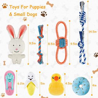 Activity-board  Lot de 8 Cordes pour Chien en Peluche Grinçantes, Jouet pour Chiot, Petits Chiots, Lavables, en Coton Naturel et Non Toxiques 