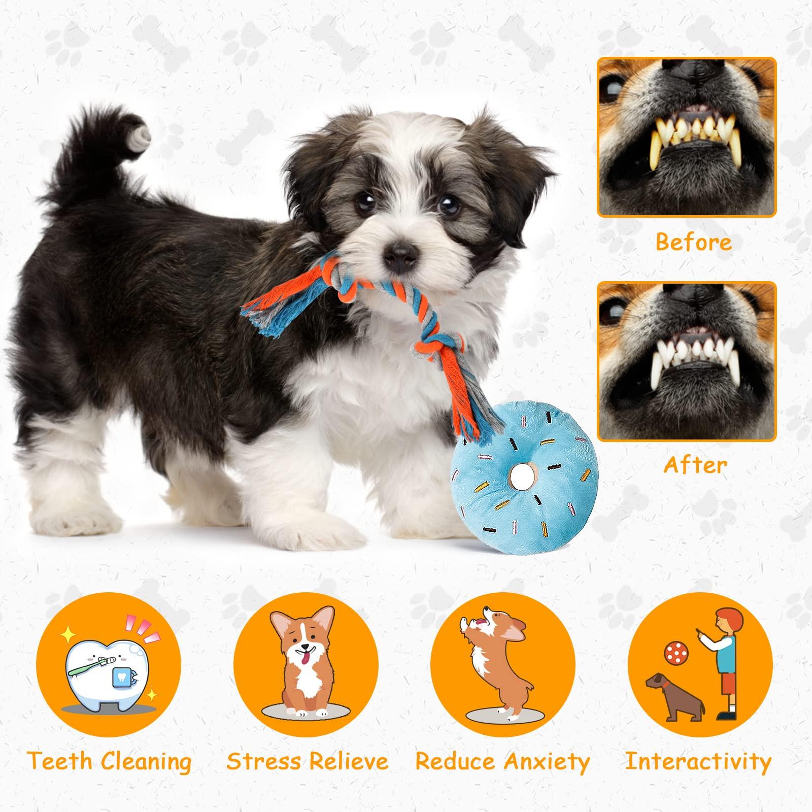 Activity-board  Lot de 8 Cordes pour Chien en Peluche Grinçantes, Jouet pour Chiot, Petits Chiots, Lavables, en Coton Naturel et Non Toxiques 