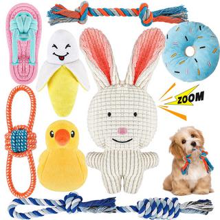 Activity-board  Lot de 8 Cordes pour Chien en Peluche Grinçantes, Jouet pour Chiot, Petits Chiots, Lavables, en Coton Naturel et Non Toxiques 