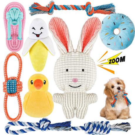 Activity-board  Lot de 8 Cordes pour Chien en Peluche Grinçantes, Jouet pour Chiot, Petits Chiots, Lavables, en Coton Naturel et Non Toxiques 