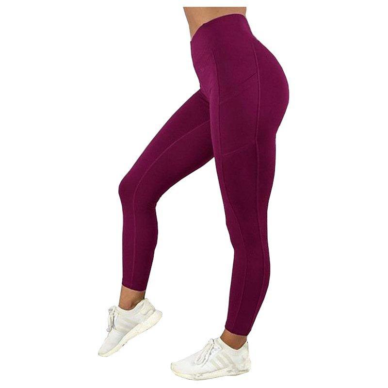 Image of -fitnessstudio -strumpfhosen Leggings Hohe Taille Leggings Mit Seitentasche Yoga Fitness Slim Hosen Unisex Rot Bunt XL