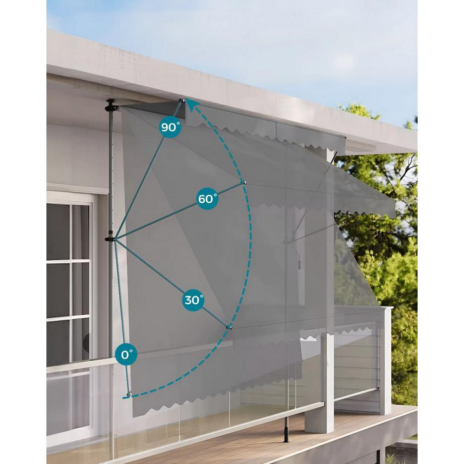 Northix Tendalino parasole per balcone 300x120 cm, regolabile in altezza, impermeabile con manovella Grigio MultiGarden  