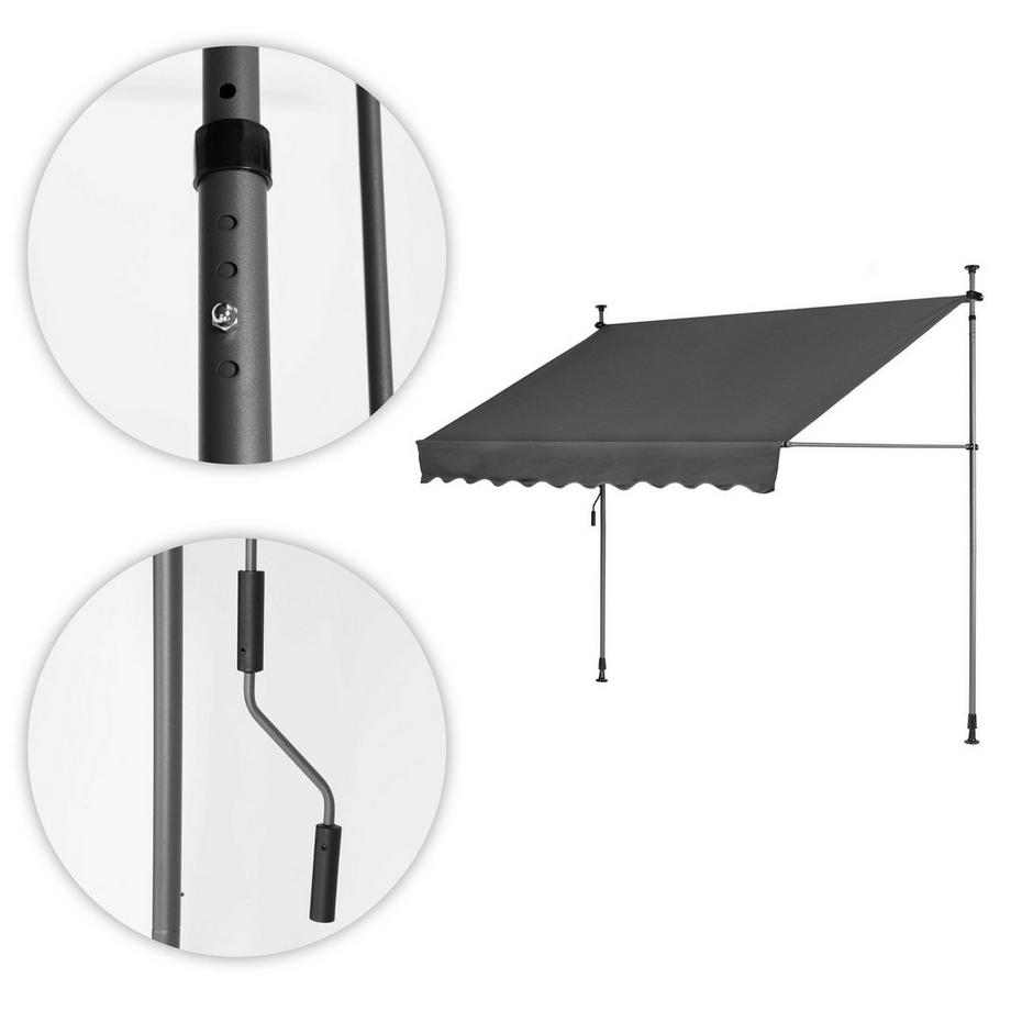 Northix Tendalino parasole per balcone 300x120 cm, regolabile in altezza, impermeabile con manovella Grigio MultiGarden  