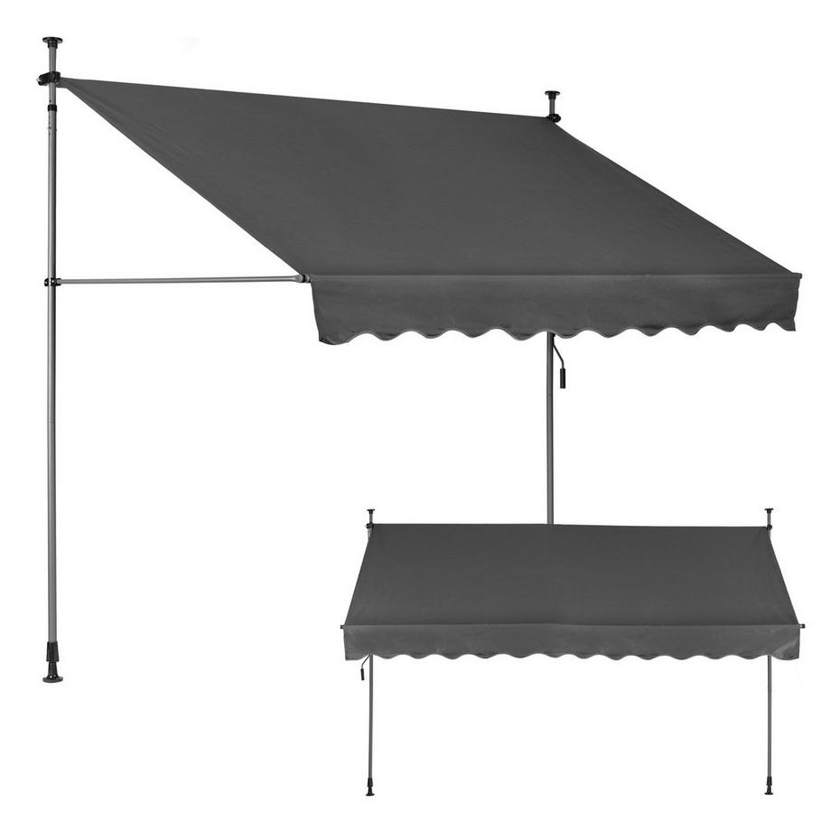 Tendalino parasole per balcone 300x120 cm, regolabile in altezza, impermeabile con manovella Grigio MultiGarden