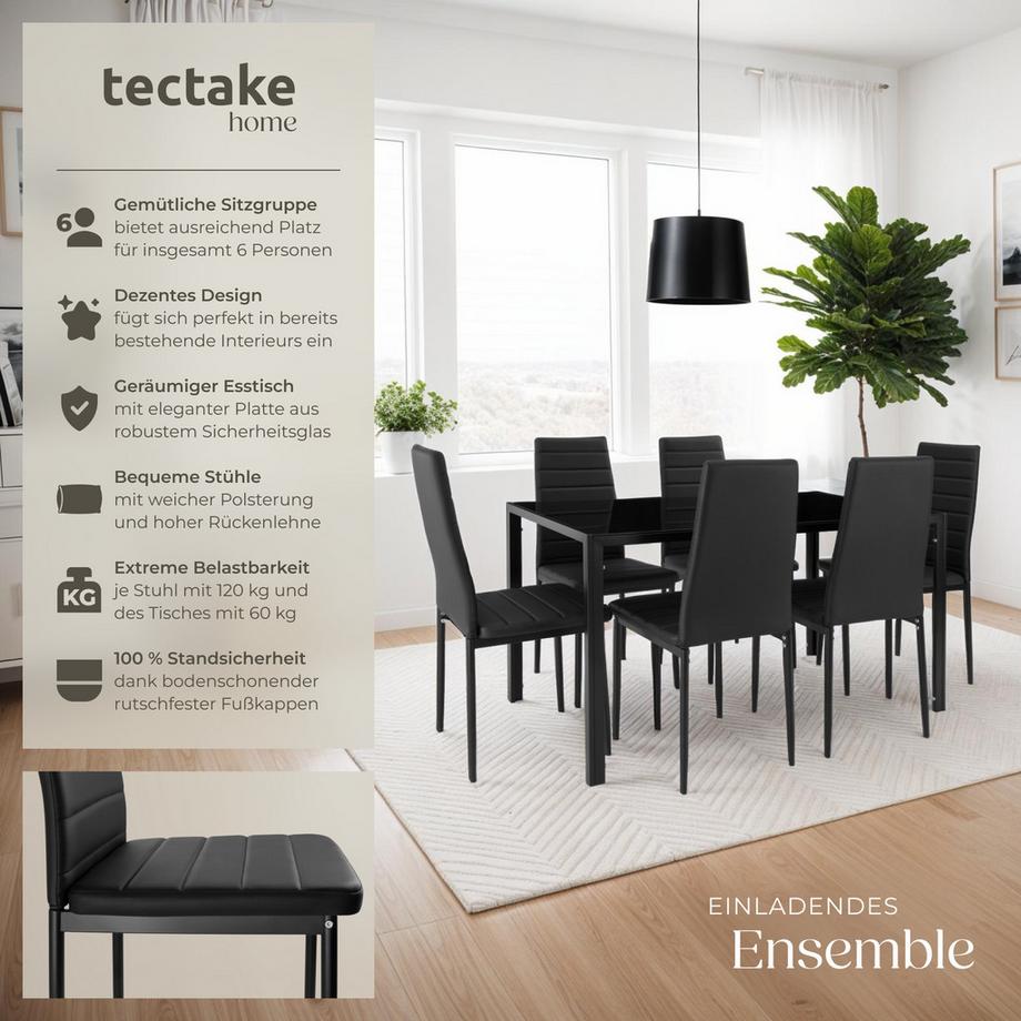 Tectake Esszimmergruppe Brandenburg 7-teilig Esstisch mit 6 Stühlen  