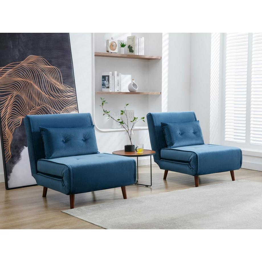 Vente-unique Sessel mit Schlaffunktion - Samt - Dunkelblau - URIBIA  