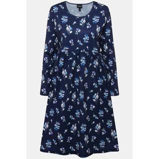 Ulla Popken  Robe courte en jersey à col rond et manches longues, motif floral 