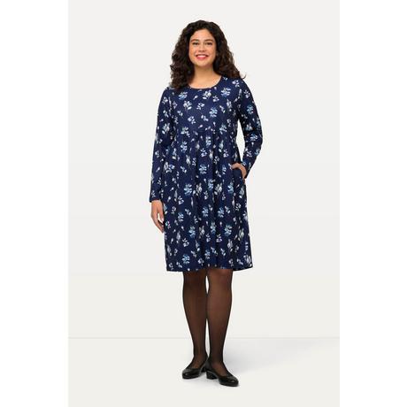 Ulla Popken  Robe courte en jersey à col rond et manches longues, motif floral 