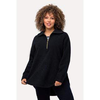 Ulla Popken  Sweat-shirt en polaire à col montant et manches longues, fermeture à glissière - silhouette en A 