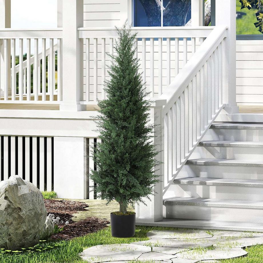 Northio Pianta di cipresso artificiale, 638 foglie di plastica, con vaso, resistente ai raggi UV, verde  