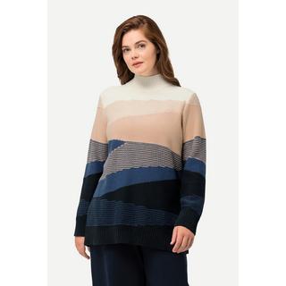 Ulla Popken  Maglione in jacquard di cotone biologico con collo alto e maniche lunghe 