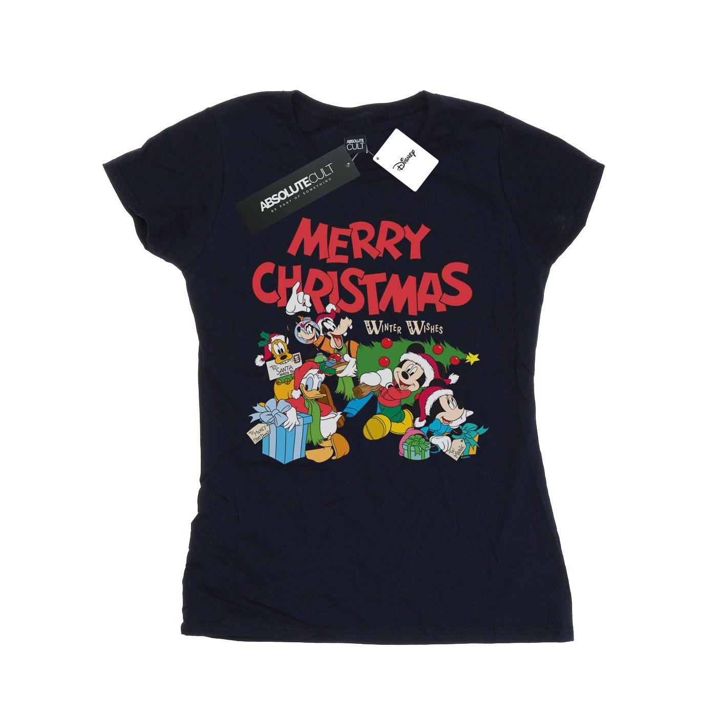 Image of Mickey And Friends Winter Wishes Tshirt Damen Marine L