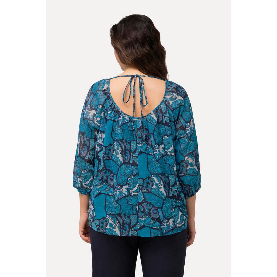 Ulla Popken Blouse Imprimé Floral Col Rond Cordon au Dos  