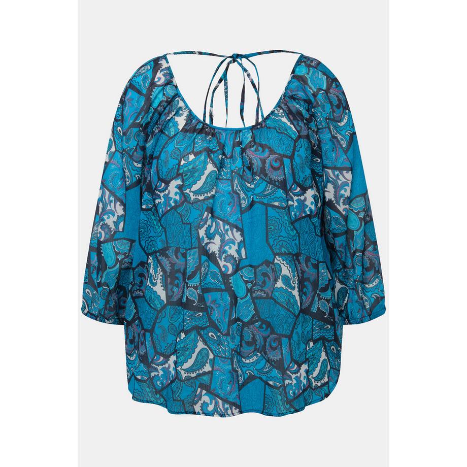 Ulla Popken Blouse Imprimé Floral Col Rond Cordon au Dos  