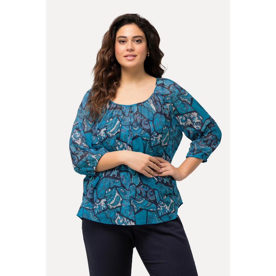 Ulla Popken Blouse Imprimé Floral Col Rond Cordon au Dos  