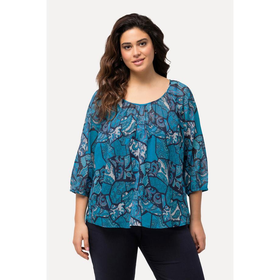 Ulla Popken Blouse Imprimé Floral Col Rond Cordon au Dos  