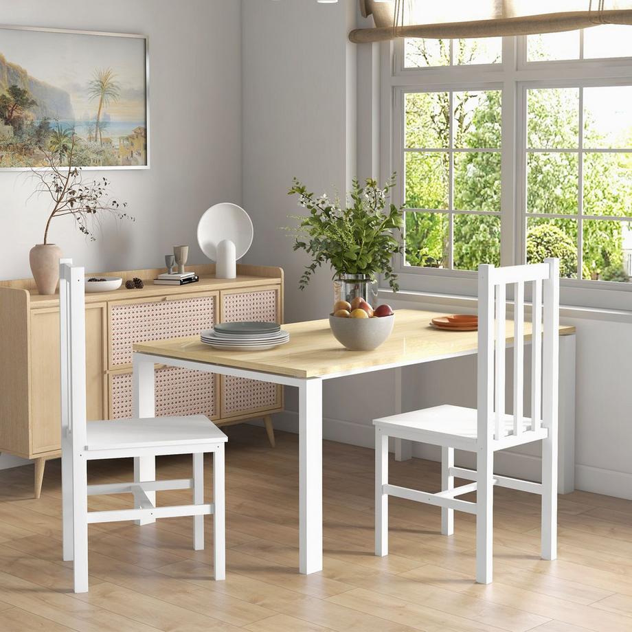 Northio Esszimmerstühle, 2Er-Set Küchenstuhl, Essstuhl Mit Rückenlehne, Wohnzimmerstuhl Für Küche, Esszimmer, Bis 120 Kg Belastbar, Kiefernholz, Weiß  