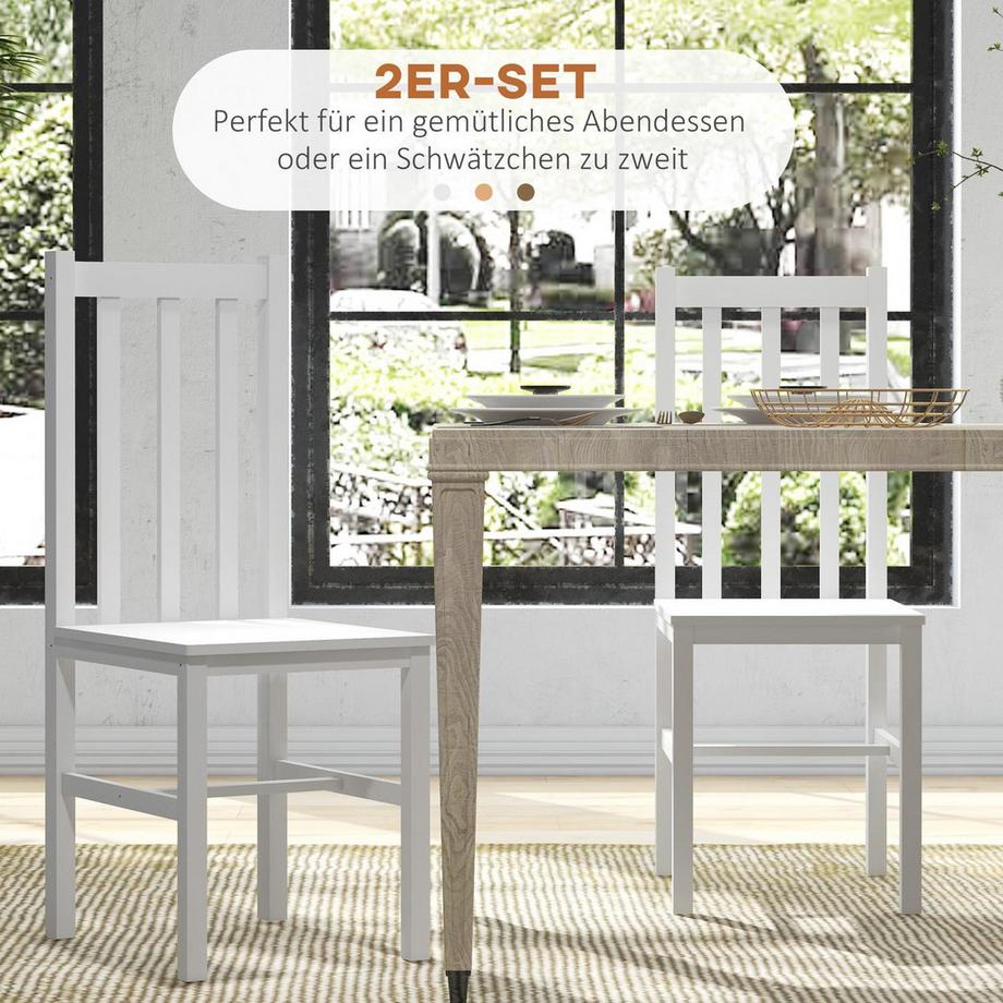 Northio Esszimmerstühle, 2Er-Set Küchenstuhl, Essstuhl Mit Rückenlehne, Wohnzimmerstuhl Für Küche, Esszimmer, Bis 120 Kg Belastbar, Kiefernholz, Weiß  