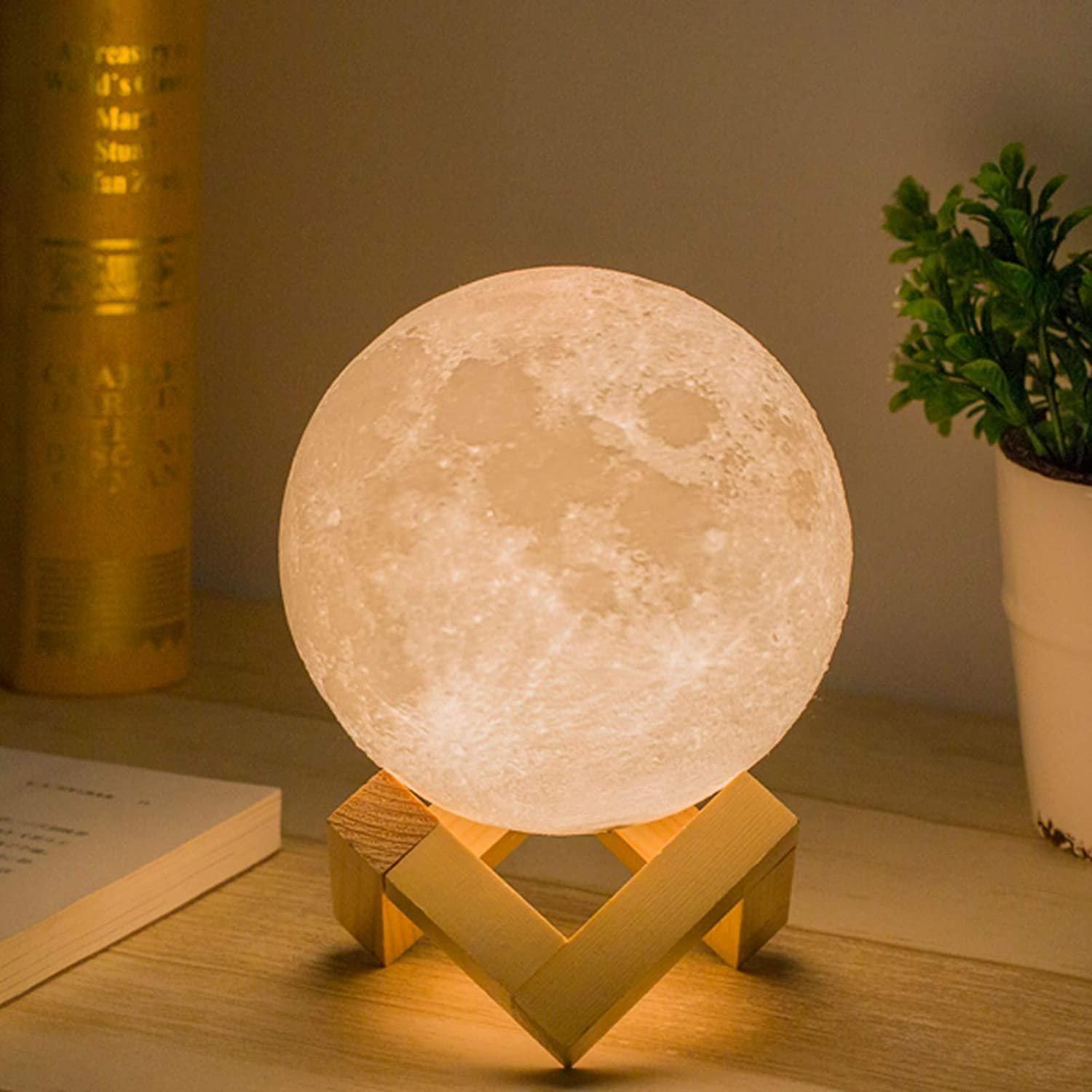 eStore Lampe Lune avec Support - 3D - Blanc  