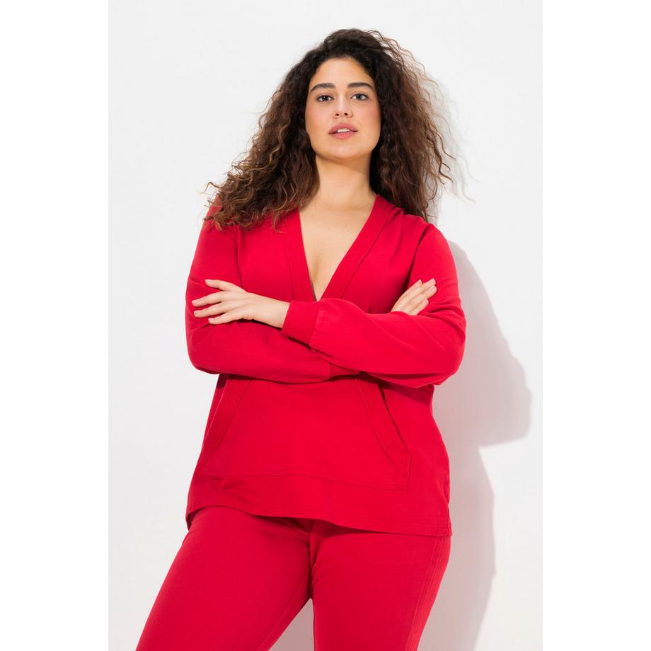 Ulla Popken Hoodie Kapuze V-Ausschnitt Langarm  