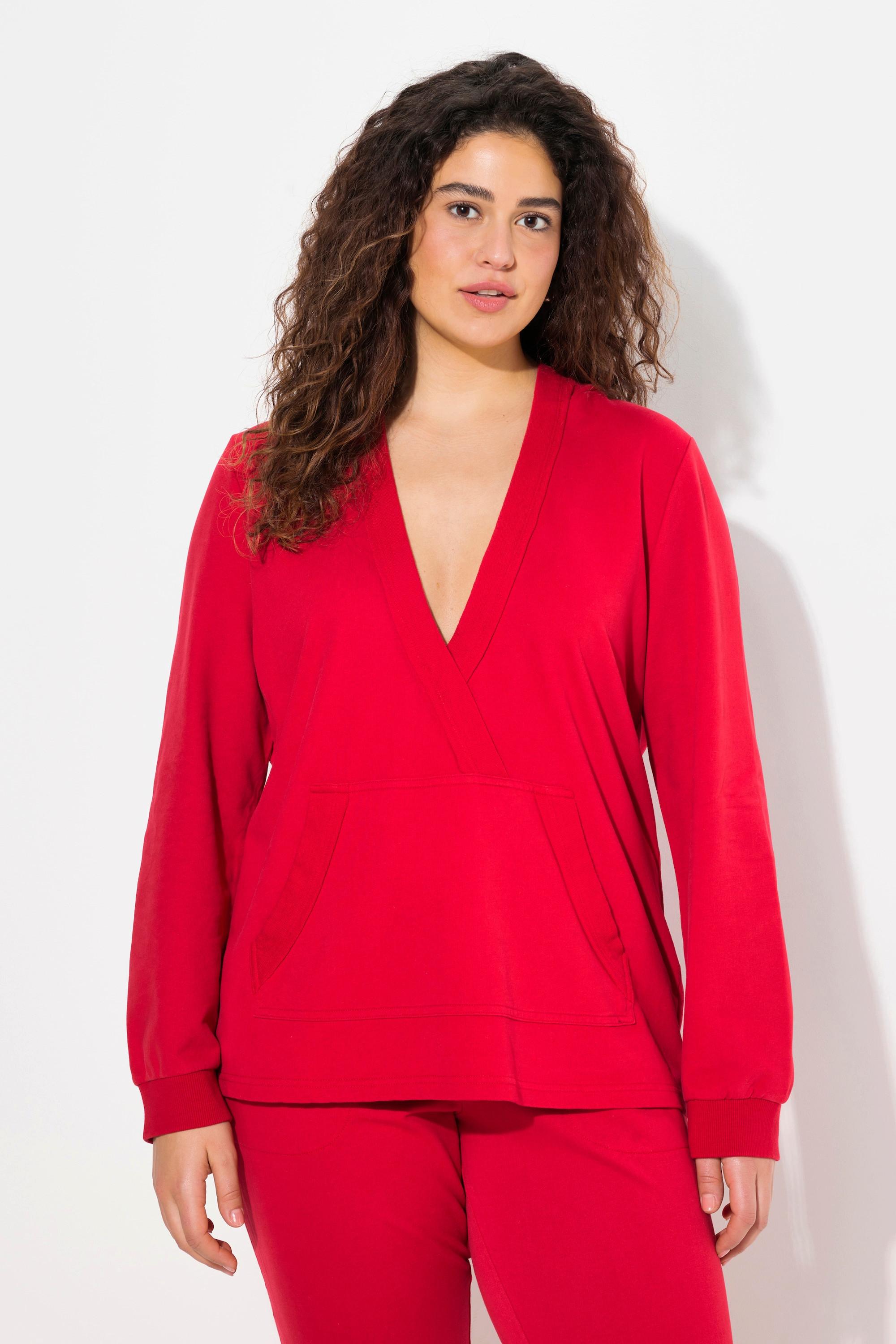 Ulla Popken Sweat-shirt à capuche Encolure en V Manches Longues  