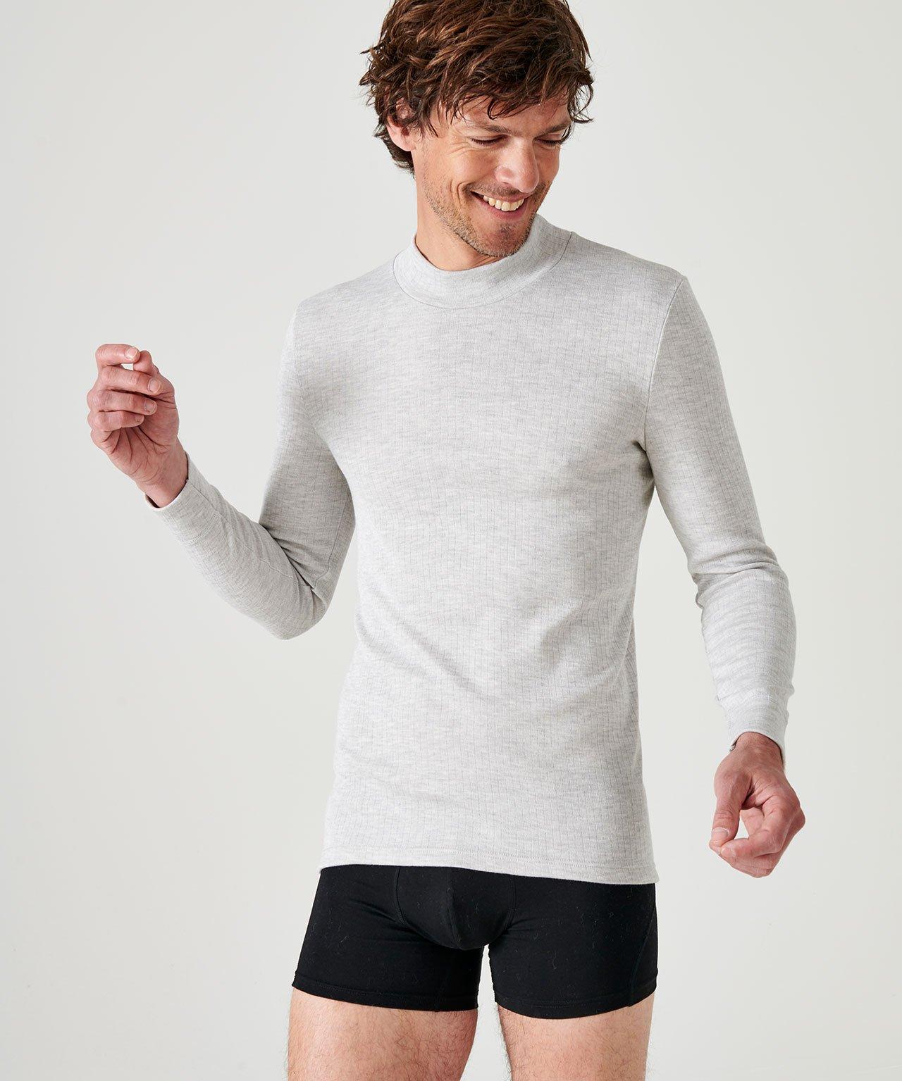 Image of T-shirt Mit Stehkragen. Herren Grau S