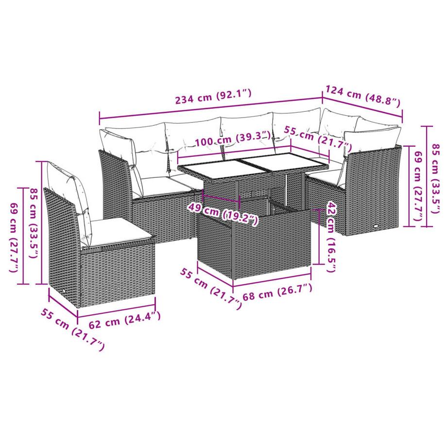 VidaXL Ensemble de canapés de jardin rotin synthétique  