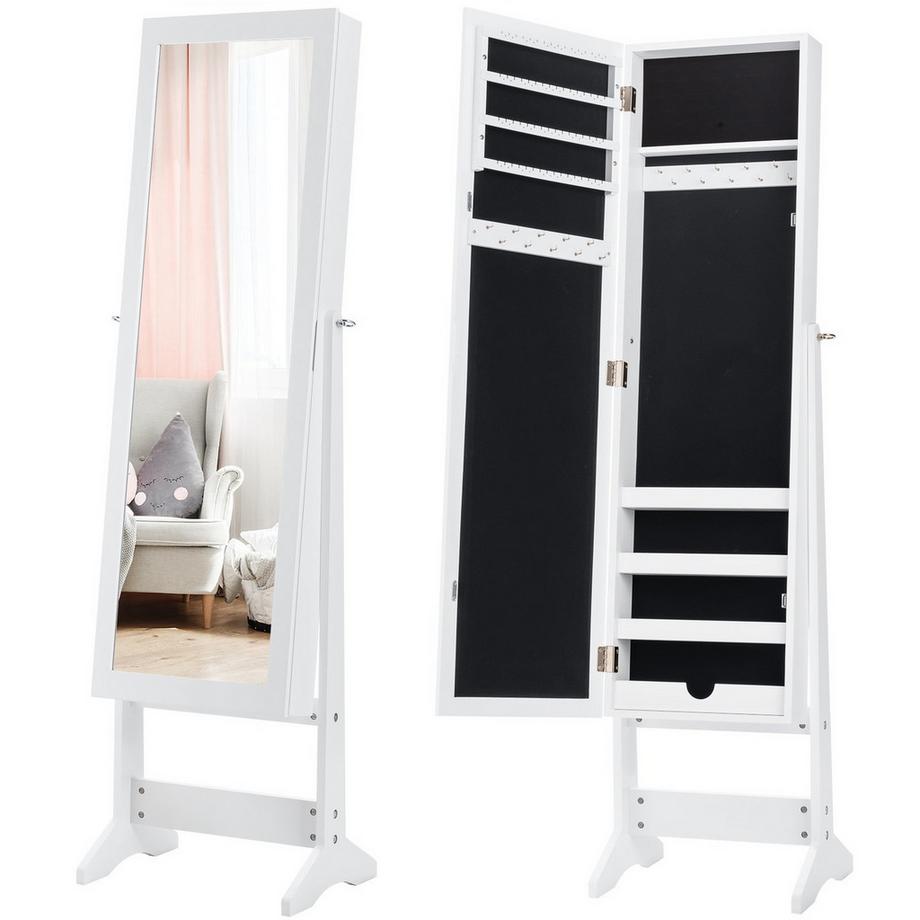 Northio Armoire à bijoux, étagère à bijoux, miroir pleine longueur, armoire à miroir, inclinable, blanc  