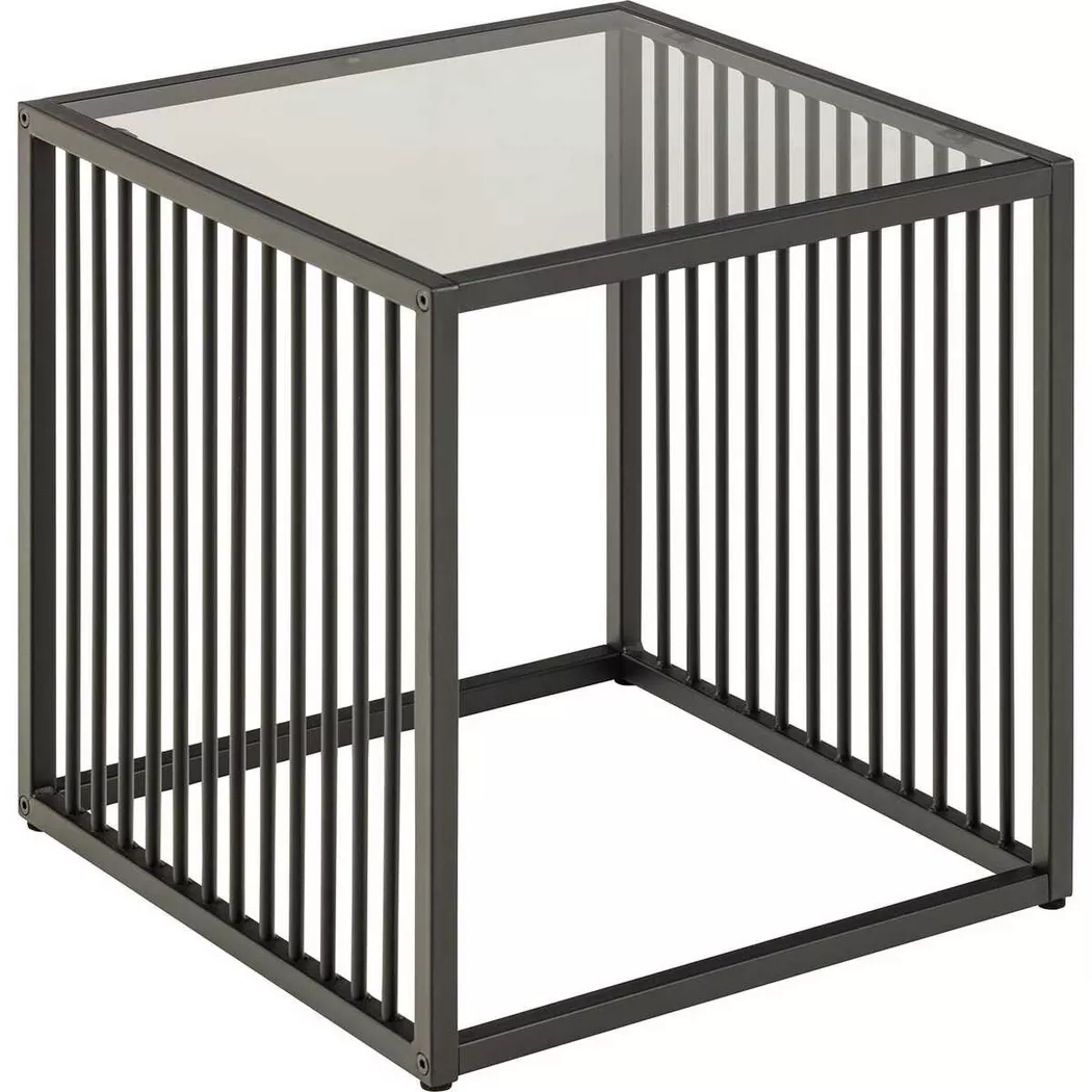 Strington Side Table in Black with Glass Top, Black