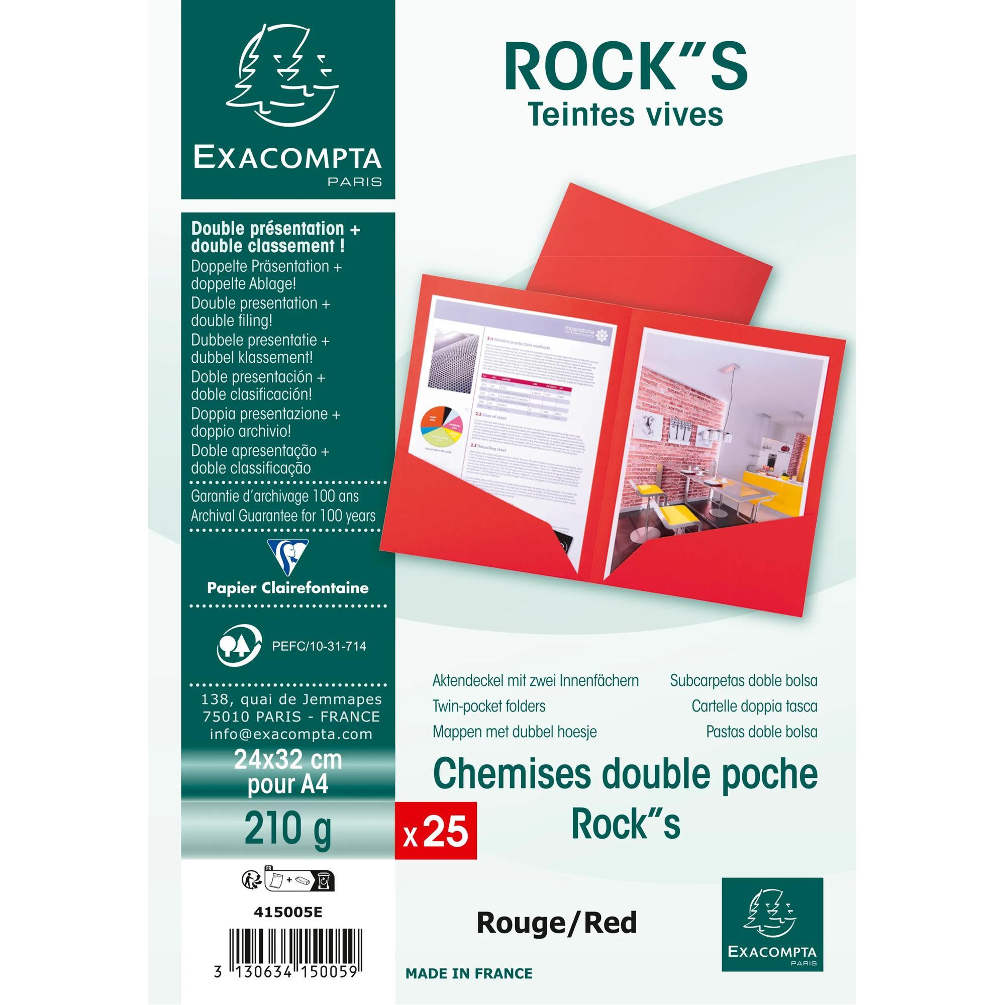 Exacompta Confezione da 25 cartelle doppia tasca ROCK''S 210 - 24x32cm - x 10  