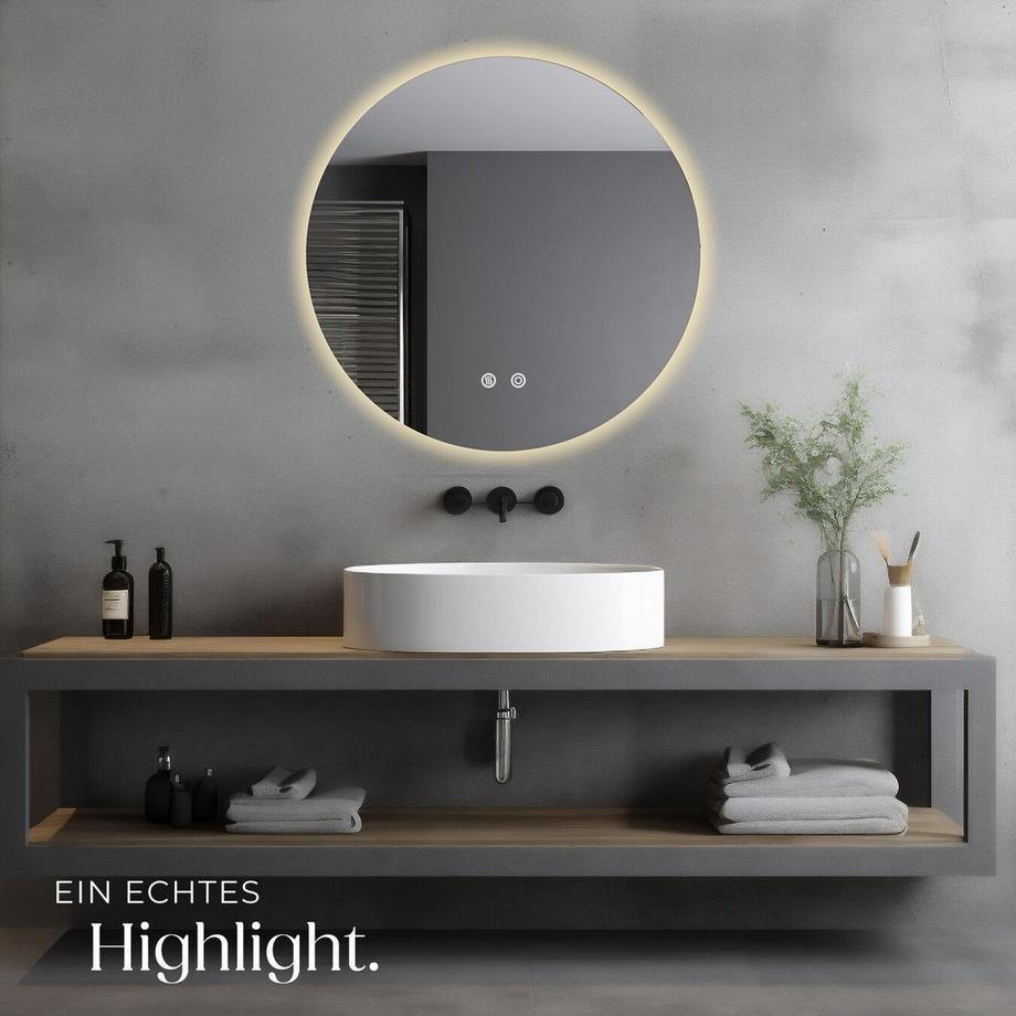 Tectake Miroir de salle de bain rond à LED AURORA design sans cadre en 3 tailles  