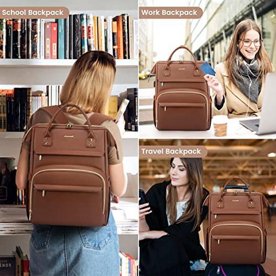 Only-bags.store Sac à Dos Étanche pour Ordinateur Portable 15.6 Pouces Grand Sac à Bandoulière en PU  